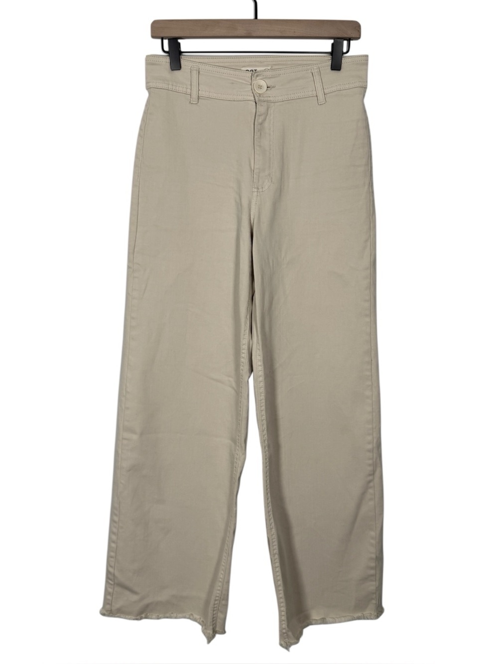 WJ49 {OAT New York} Ivory Cream High Rise Wide Leg Raw Hem Denim Jeans